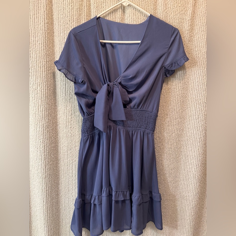 Blue Flutter Sleeve V-Neck Midi Sundress